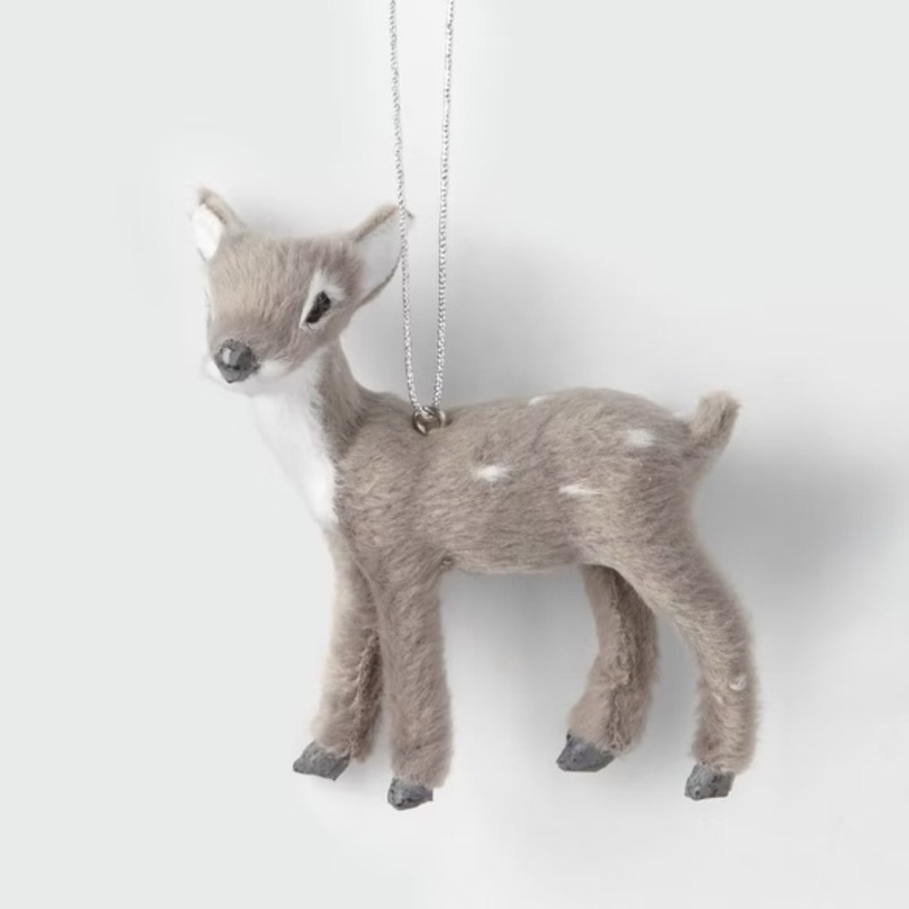 Faux Fur Fawn Christmas Tree Ornament Gray nwt